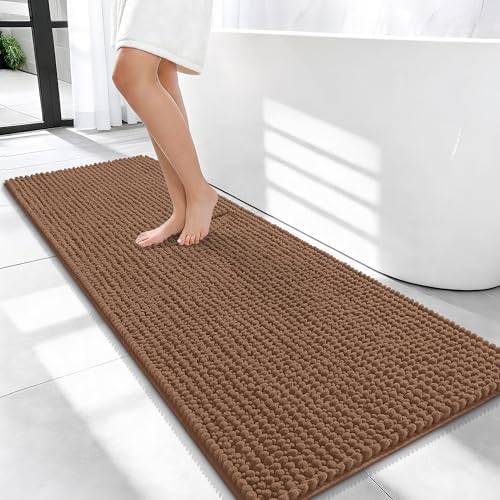OLANLY Thick Chenille Bathroom Runner Rugs 47x20, Absorbent Bath Mat, Mocha by OLANLY