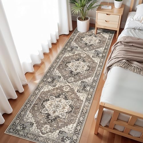 2x8 Washable Hallway Runner Rug - Non-Slip Kitchen Rugs Low Pile Entryway Runners Vintage Soft Carpet Thin Lightweight Indoor Home Decor Floor Mat for Bathroom Laundry Room Bedroom(Beige,2x8) - Image 5