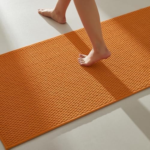 TYUU Bathroom Runner Rugs, Long Bath Mat Runner Washable Thin Quick Dry Low Pile Bathroom Runner Rugs Non Slip, Orange 24"x70" by TYUU