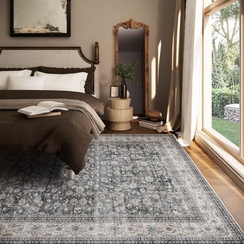 Machine Washable Rugs for Living Room: 6x9 Bedroom Rug Vintage Boho Area Rug Stain Resistant Non Slip Low Pile Lightweight Soft Carpets for Living Room Dining Room Kitchen Nursery Kids Room Farmhouse - Image 3