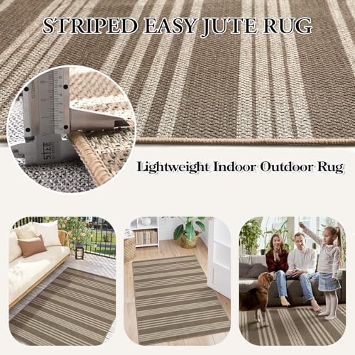 Lahome Striped Easy Jute Outdoor Patio Rug, 3x5 Washable Rugs for Porch - Image 4