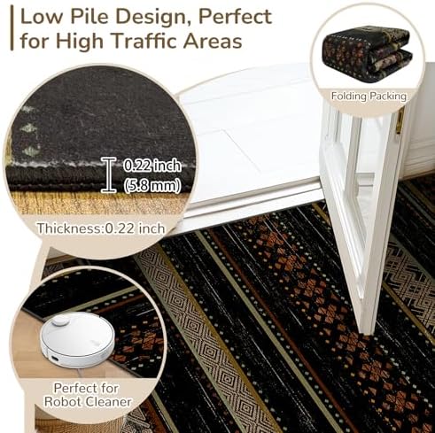 6x9 Washable Area Rugs for Living Room Boho Bedroom Rug Colorful/Black - Image 3
