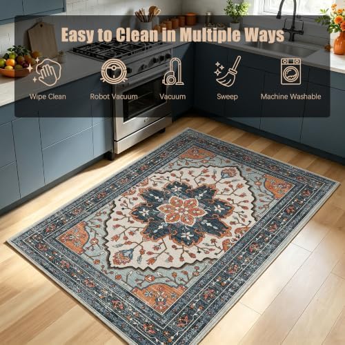 YARNSCAPE 4' x 6' Machine Washable Area Rug, Non-Slip Low-Pile Carpet - Image 7