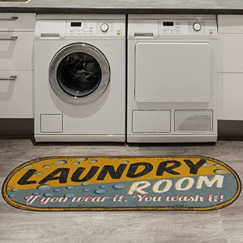 Ottomanson 20" x 59" Oval Laundry Room Rug - Non-Slip Mat for Laundry & Mudroom - Durable, Stain-Resistant, and Easy to Clean - Perfect for High-Traffic Areas - Runner Rug for Entryway, Yellow/Gray by Ottomanson