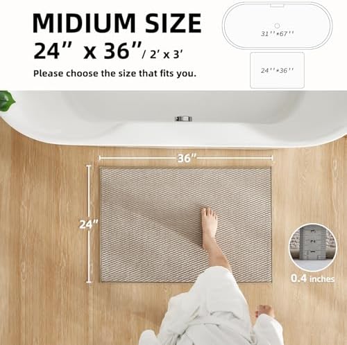 TYUU Bathroom Rugs Non Slip Washable, Super Absorbent Thin Bath Mat Quick Dry Low Pile Bathroom Rug, Beige 24"x36" - Image 2