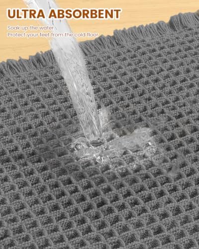 Smiry Waffle Bath Mat 47X16, Extra Soft Absorbent Bathroom Rugs, Dark Grey - Image 5