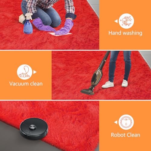 Shag Runner Rug for Bedroom Living Room 3x7 Upgrade Non-Slip Fluffy Soft Bedside Rugs,Red Shaggy Carpet for Livingroom Dorm Home Decor Aesthetic - Image 5
