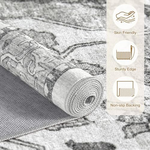 cotiled Vintage Washable Area Rug 8x10 Non Slip Rugs for Living Room Grey - Image 2