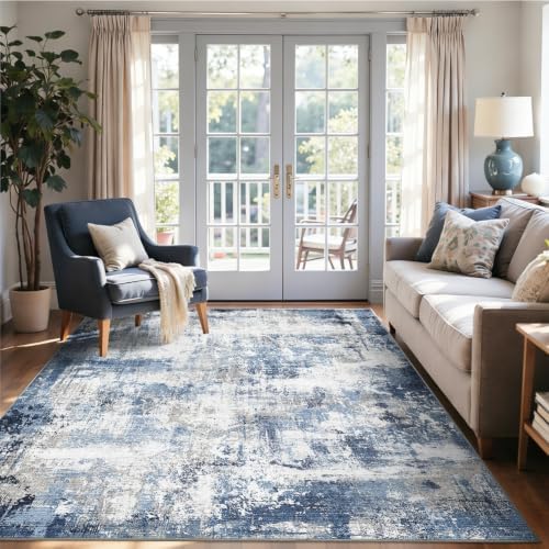5x7 Ft Abstract Washable Area Rugs for Living Room Blue - Image 2