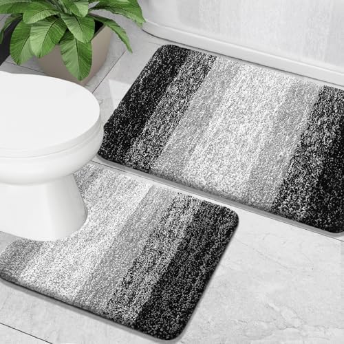 OLANLY Micorfiber Bathroom Rug Set 2 Piece, Soft Absorbent Bath Mats, Black by OLANLY