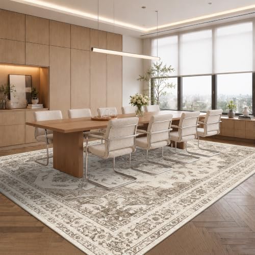 10x12 Washable Living Room Area Rug Soft Medallion Taupe Large Carpet - Image 4