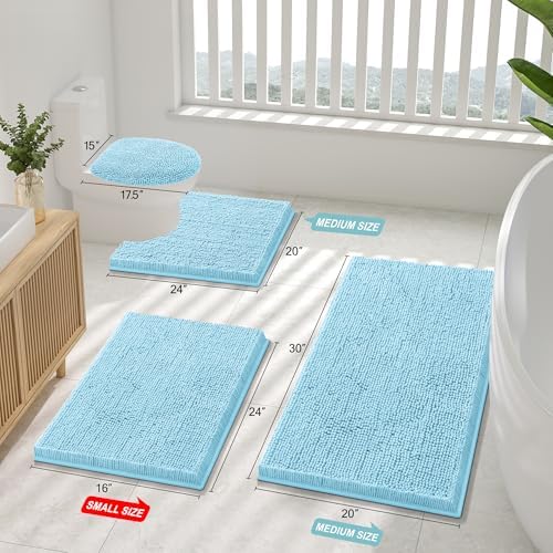 Smiry Luxury Chenille Toilet Rugs U-Shaped 20x20, Soft Absorbent Non-Slip Contour Bathroom Rugs for Toilet, Machine Washable Contoured Bath Mats, Sky Blue - Image 2