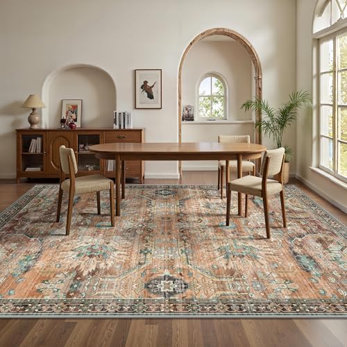 8x10 Area Rugs, Vintage Retro Soft Washable Rug, Non-Slip Low Pile Rugs for Living Room, Bedroom, Dining Room, Stain Resistant Home Decor Rug (Vintage Orange/Brick) - Image 4