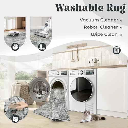XLUEZ 8x10 Area Rugs for Living Room, Washable Modern Abstract Large Area Rug Neutral Soft Non Slip Kids Rug Stain Resistant Indoor Carpet for Bedroom Nursery Dining Room Playroom(Grey, 8'x10') - Image 2