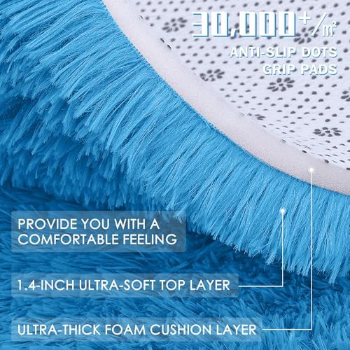 OLANLY Bright Blue Round Rugs for Bedroom - Machine Washable, 5 ft Circle Area Rugs for Living Room, Soft and Fluffy Shaggy Carpet for Teen Girl and Boys, Nursery Rooms, Dorms, Home Decor Aesthetic - Image 5