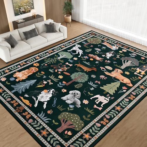 ST. BRIDGE 8x10 Black Living Room Rug, Washable Large Area Rug with Non Slip Backing, Soft Stain Resistant Dog Rugs, Low Pile Animal Indoor Carpet for Kids Room Bedroom Dining Room Home Office - Image 6
