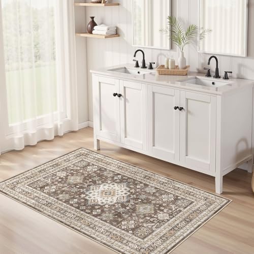cotiled 3x5 Area Rug for Living Room, Washable, Traditional, Dark Brown - Image 3