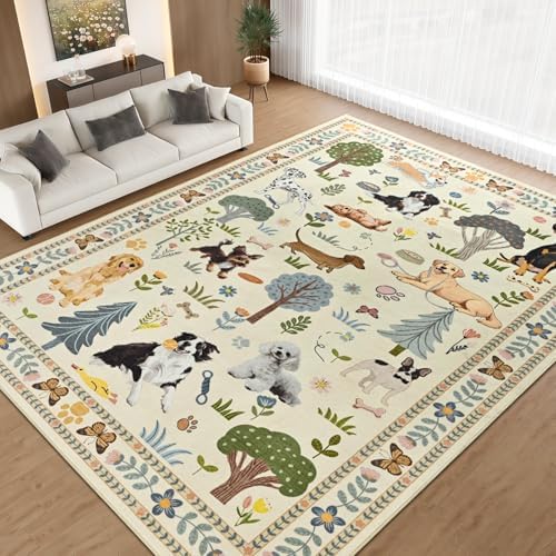 ST. BRIDGE 6x9 Living Room Rug, Washable Large Area Rug with Non Slip Backing, Soft Stain Resistant Dog Rugs, Low Pile Animal Indoor Carpet for Kids Room Bedroom Dining Room Home Office, Beige - Image 3