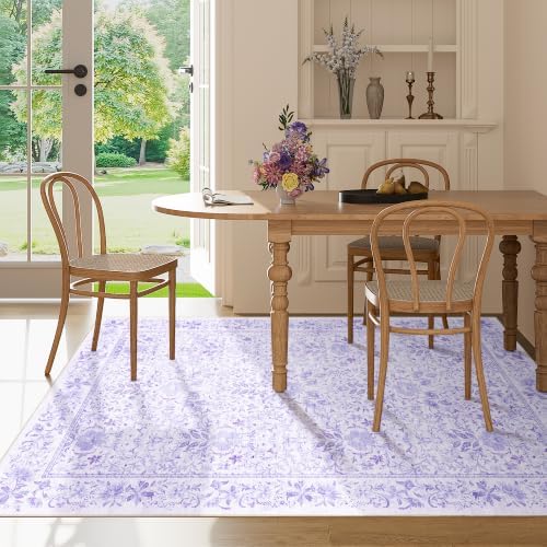DUKINO 5x7 Area Rugs, Vintage Floral Washable Rug for Living Room, Purple - Image 5