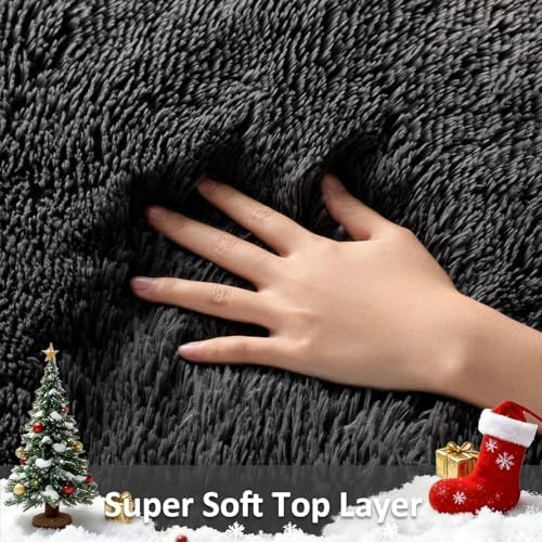Ophanie Runner Rug for Hallway, 3x6 Washable Non-Slip Fluffy Soft Bedside Rugs, Bedroom Living Room Shaggy Carpet for Kids Girls Boys Dorm Nursery Decor Aesthetic, Black with Over 99 pcs Pile fibers - Image 2