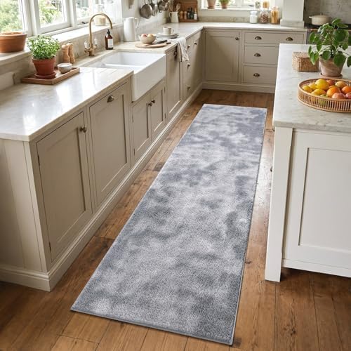 2x6 Tie-dye Light Grey Runner Rug Washable Non-Slip for Kitchen Hallway by Unknown