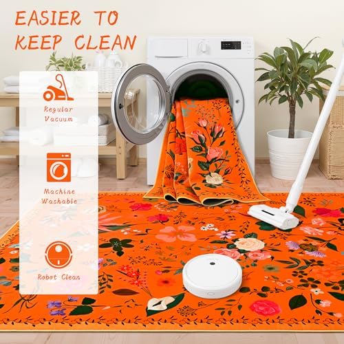 ISEAU 8x10 Area Rug for Livingroom,Washable Rug for Bedroom Dorm,Orange Red - Image 5