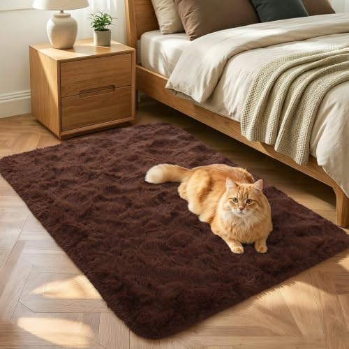 3x5 Brown Fluffy Soft Area Rug Non-Slip for Bedroom Entryway Living Room by ModernHomeDecor