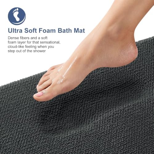 OLANLY Memory Foam Bathroom Runner Rug 40x24, Absorbent Long Mat, Dark Grey - Image 2