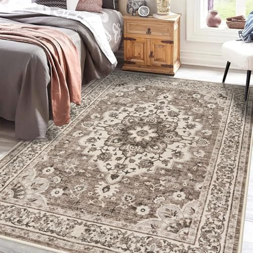 TOPRUUG Washable Vintage Boho Rug: Soft Beige 5x8 Area Rugs Living Room Rug - Image 4