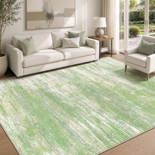Washable Rug 5x7 Area Rugs for Living Room: Neutral Soft Rug Abstract Non Slip Low Pile Modern Carpet for Bedroom Kitchen Nursery Office Dining Room Indoor (Green, 5'x7') by LOSBULAKE