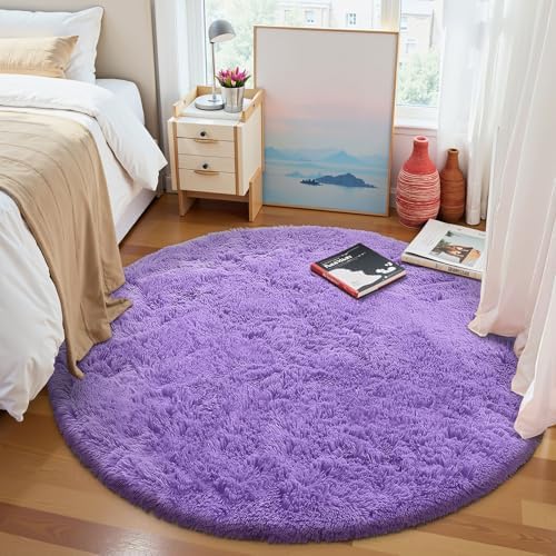 OLANLY Purple Round Rugs for Bedroom - Machine Washable, 8 ft Circle Area Rugs for Living Room, Soft and Fluffy Shaggy Carpet for Teen Girls and Boys, Nursery Rooms, Dorms, Home Decor Aesthetic - Image 2