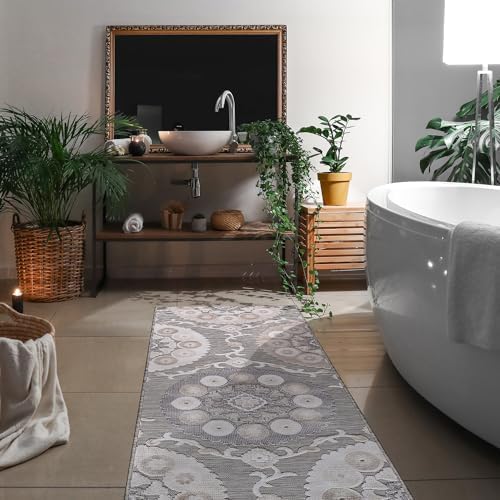 CAMILSON Runner Outdoor Rugs Oriental Retro Traditional Floral Medallion Area Rug 2x10 Non-Shedding Stain Resistant Indoor Carpet for Bathroom Hallway Kitchen Office (2 x 10 / Beige) - Image 6