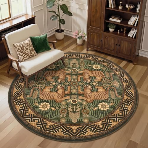 GarveeHome Tiger Round Area Rugs Boho Bedroom Non Slip Washable Vintage by GarveeHome