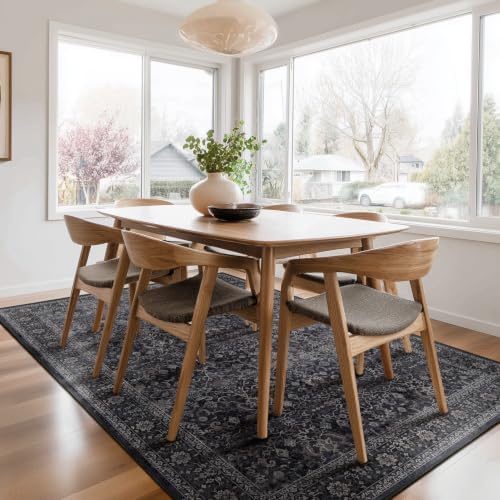Dark Area Rug 6x9, Vintage Earth Tone Rugs for Living Room Bedroom, Washable Non Slip Low Pile Thin Carpet Rug for Dining Room Guest Room Home Office, Farmhouse Distressed Midnight - Image 3