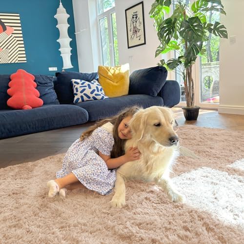 OLANLY 4x4 Machine Washable Accent Rug, Soft Fluffy Shaggy Area Rug for Bedroom, Living Room, Indoor Floor Carpet for Kids, Nursery, Home Decor, Beige - Image 3