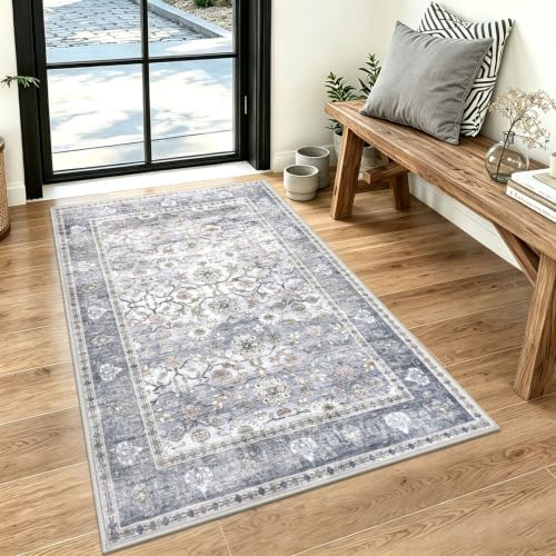 KUTA Vintage Floral 3x5 Rug Washable Entryway Rug Kitchen Carpet by KUTA