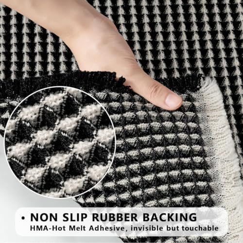MIULEE Set of 2 Waffle Bathroom Rugs Boho Bath Mat Black&Cream 17x24 Inch - Image 4