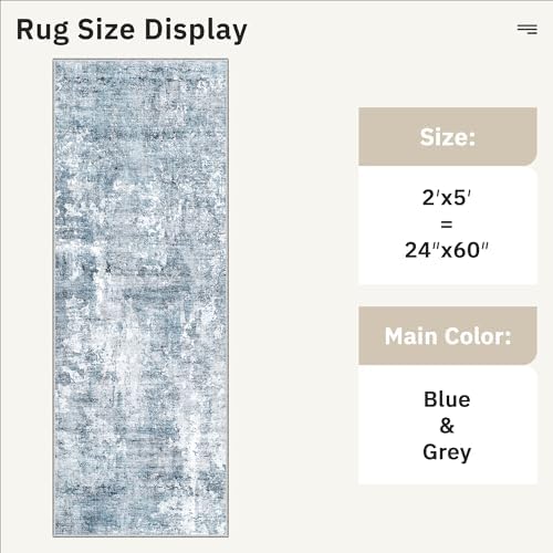 Soalmost Abstratc Runner Rug 2x5 Washable Kitchen Entry Runners Blue/Grey - Image 5
