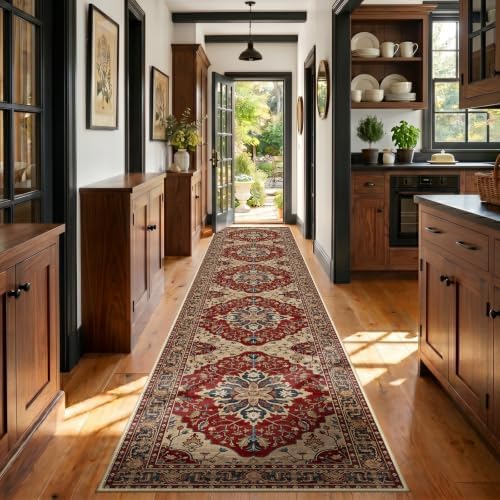 RELEANY Washable Area Rug, Runner 3'x20', Red/Blue by RELEANY