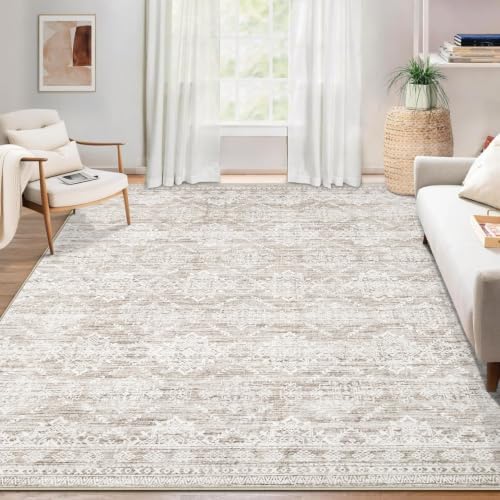 Area Rug 3x5 Geometric Rug: Washable Boho Moroccan Rugs Soft Farmhouse Rug, Modern Neutral Stain Resistant Indoor Floor Carpet for Livingroom Bedroom Dining Table Nursery(Ivory Mocha,3'x5') - Image 6