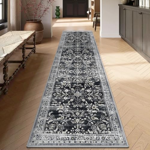 Yamaziot 2x10 Washable Hallway Runner Rug Non Slip Floral Carpet, Black - Image 6