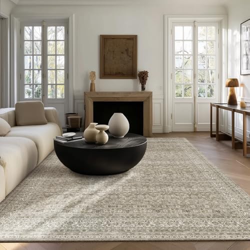 Washable Area Rugs for Living Room: 5x7 Bedroom Area Rug Boho Vintage Rugs Stain Resistant Non Slip Low Pile Soft Lightweight Carpet for Kitchen Dining Room Farmhouse Nursery Kids Room - Image 2