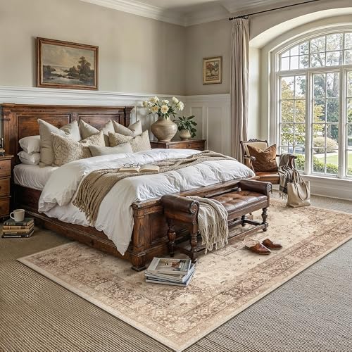 PureCozy Brown 6x9 Washable Area Rug Living Room Vintage Oriental Carpet - Image 3