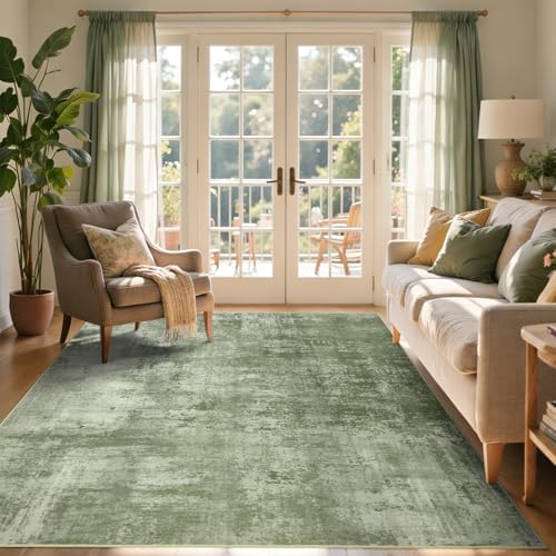 5x7 Ft Abstract Washable Area Rugs for Living Room Green - Image 2