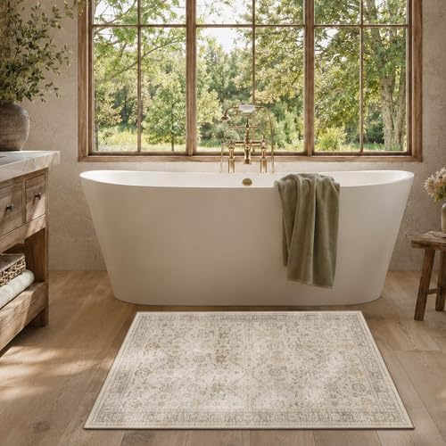 2x3 Washable Boho Entryway Area Rug Beige Non-Slip Front Door Mat - Image 4