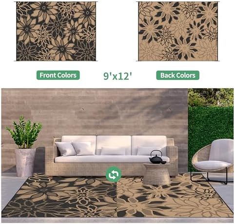 GENIMO Outdoor Rug, Waterproof Plastic Rugs for Patio, 9'x12' Onyx Brown - Image 2