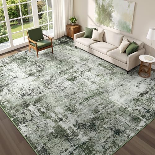 Rugflix 9x12 Area Rugs for Living Room, Washable Dark Green Large Rug by RugflixAreaRugs