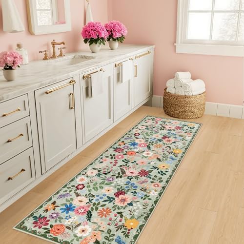 PLHXFR 2x5 Washable Runner Rug：Floral Indoor Kitchen Soft Carpet Green - Image 5