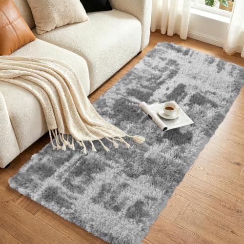 Noahas 2x8 Grey Fluffy Soft Runner Rug Non-Slip for Bedroom Dorm Hallway - Image 3