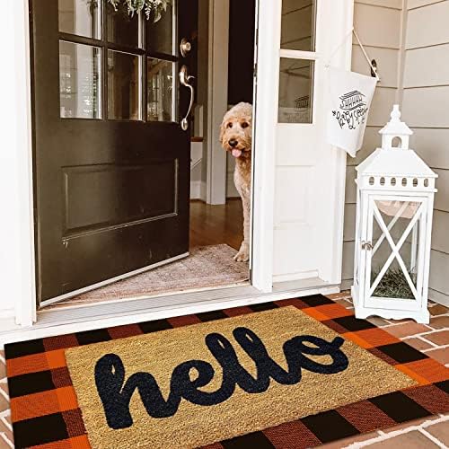 KILOCOCO 3'x5' Fall Orange Black Buffalo Plaid Rug Halloween Front Door Rug - Image 2